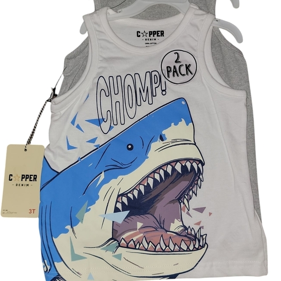 Copper Denim Size 3T 2 Pack Tank Tops Shark Graphic & Dinosaur Skull Graphic - Picture 3 of 10